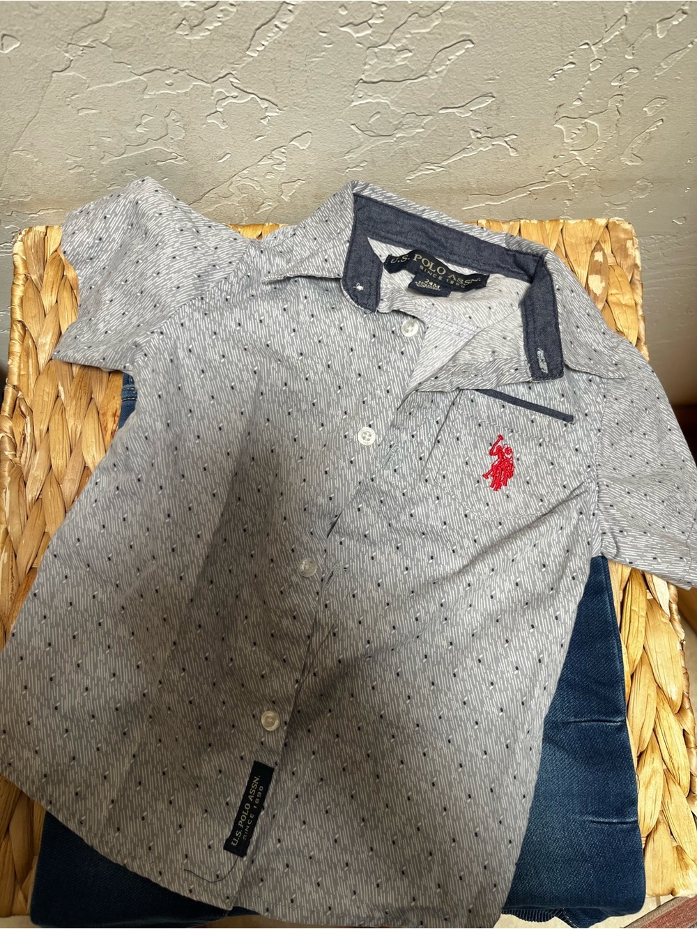 Polo by Ralph Lauren Heather Gray Short-Sleeve Button-Down with Red Logo